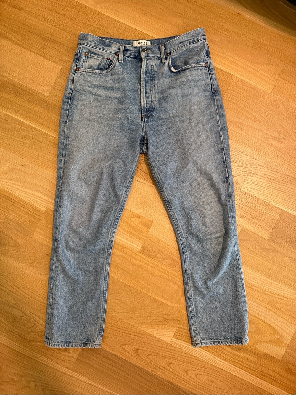 AGOLDE Riley High Rise Straight Crop Jeans Sz 28 Light Wash Y2K 90s Mom Style